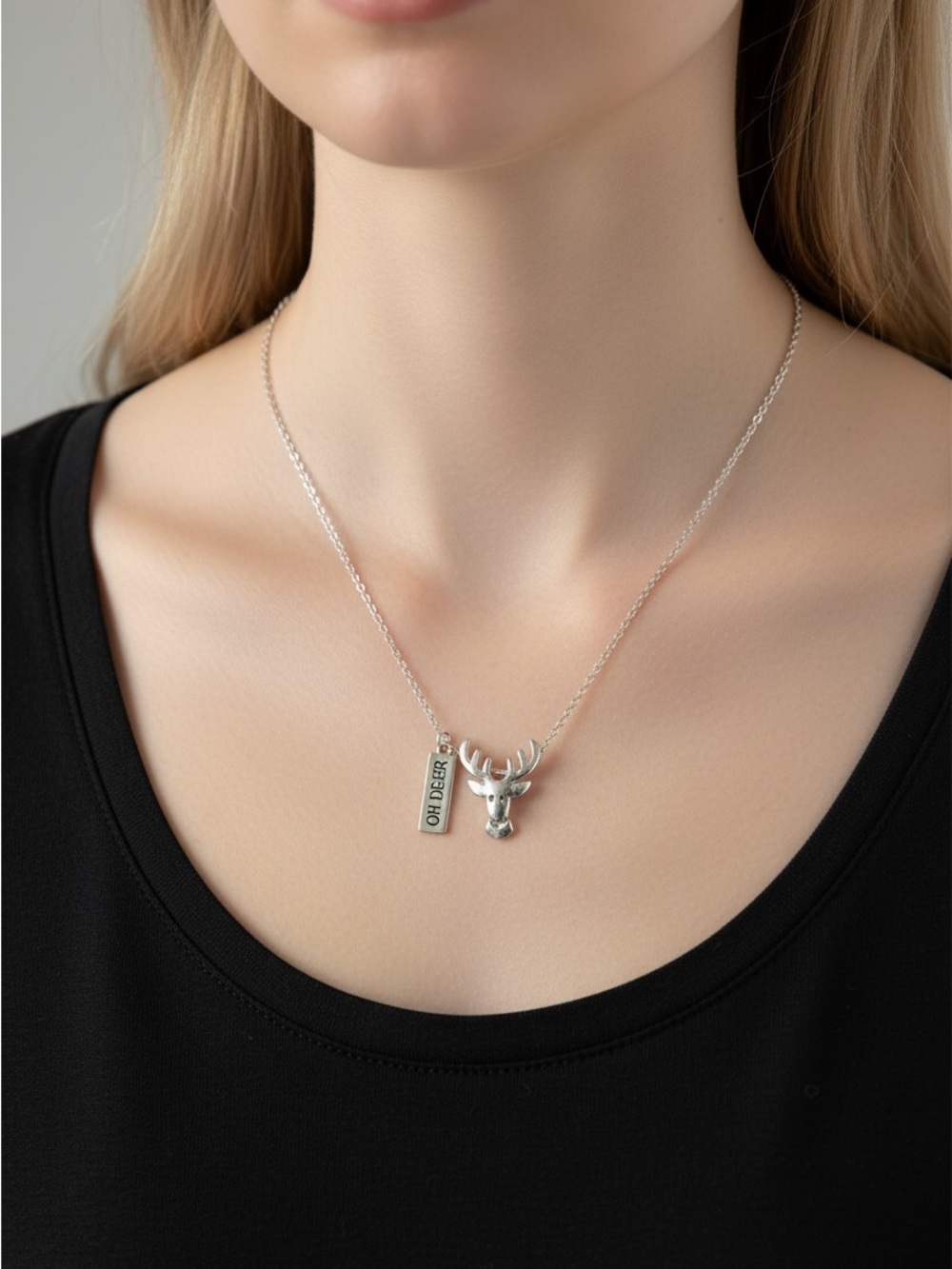 10/3 Oh Deer Silver Deer Head Pendant Necklace